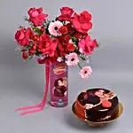 Personalised Vase Birthday Flowers With Cake