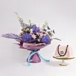 Blue and Pink Flower Bouquet and Cake