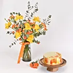 Orange and Yellow Roses and Cake