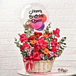 Personalised Name Birthday Balloon & Flower Basket