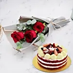 Red Velvet Cake and Fresh Red Roses