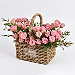 Pink Spray Rose in Small Basket