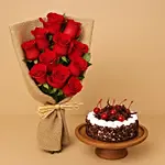 Red Roses Bunch & Black Forest Cake