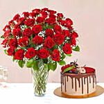 1 Kg Chocolaty Red Velvet Cake With 50 Roses Arrangement