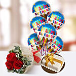Birthday Balloon Bunch & Mono Cake With Roses