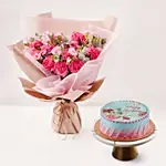 Birthday Wish Carnation Bouquet And Cake