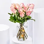 Dual Shade Midtone Pink Roses In Premium Vase