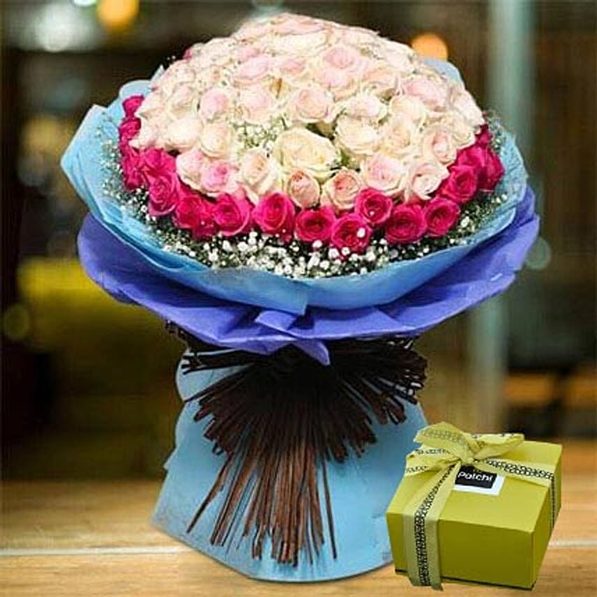 Royal Roses Bouquet And Patchi Chocolate Combo: 