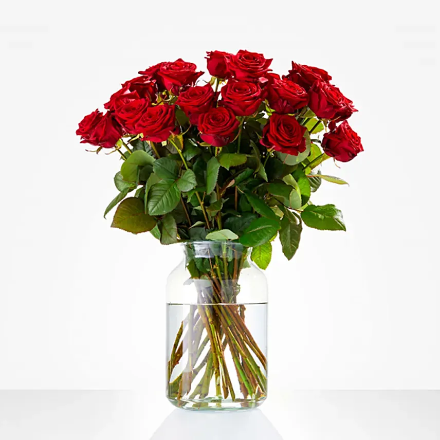 Romantic Red Rose Vase Arrangement: 