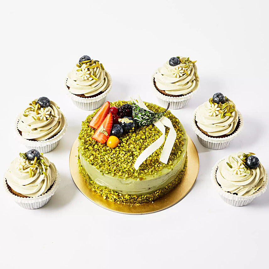 Pistachio Cake and Cup Cakes: Send Anniversary Cakes to Saudi Arabia