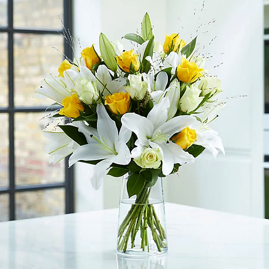 Lilies And Yellow Roses: 