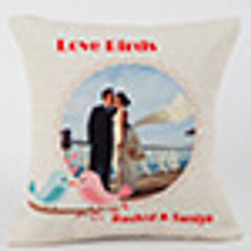 Love Birds Personalized Cushion: Send Personalised Gifts to Saudi Arabia