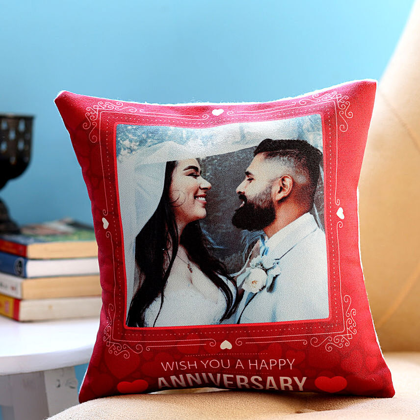 Personalised Anniversary Red Heart Cushion: Gift Delivery in Riyadh