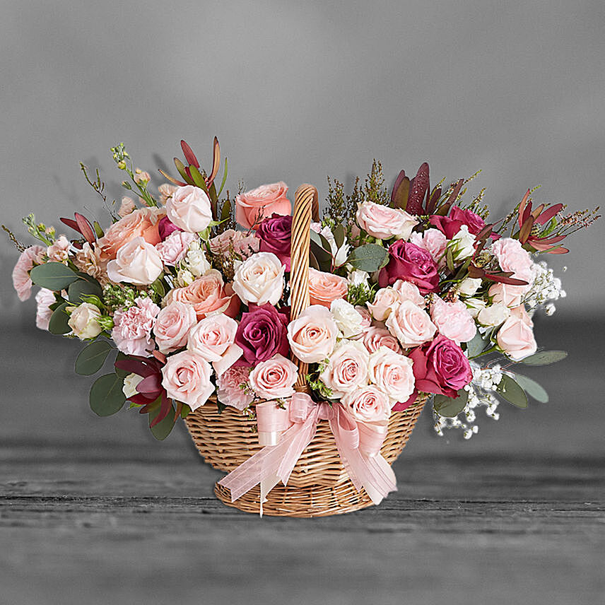 Delightful Mixed Flowers Basket: 