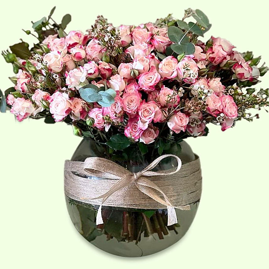 Exquisite Pink Spray Roses Vase Arrangement: 