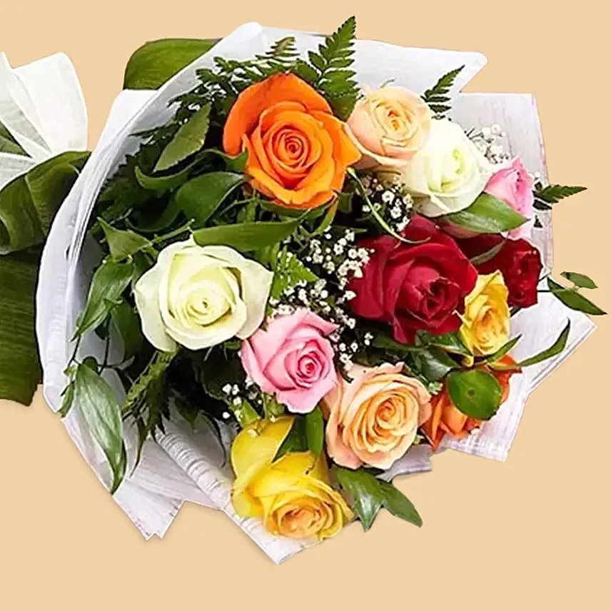 12 Mixed Color Roses Bouquet: 