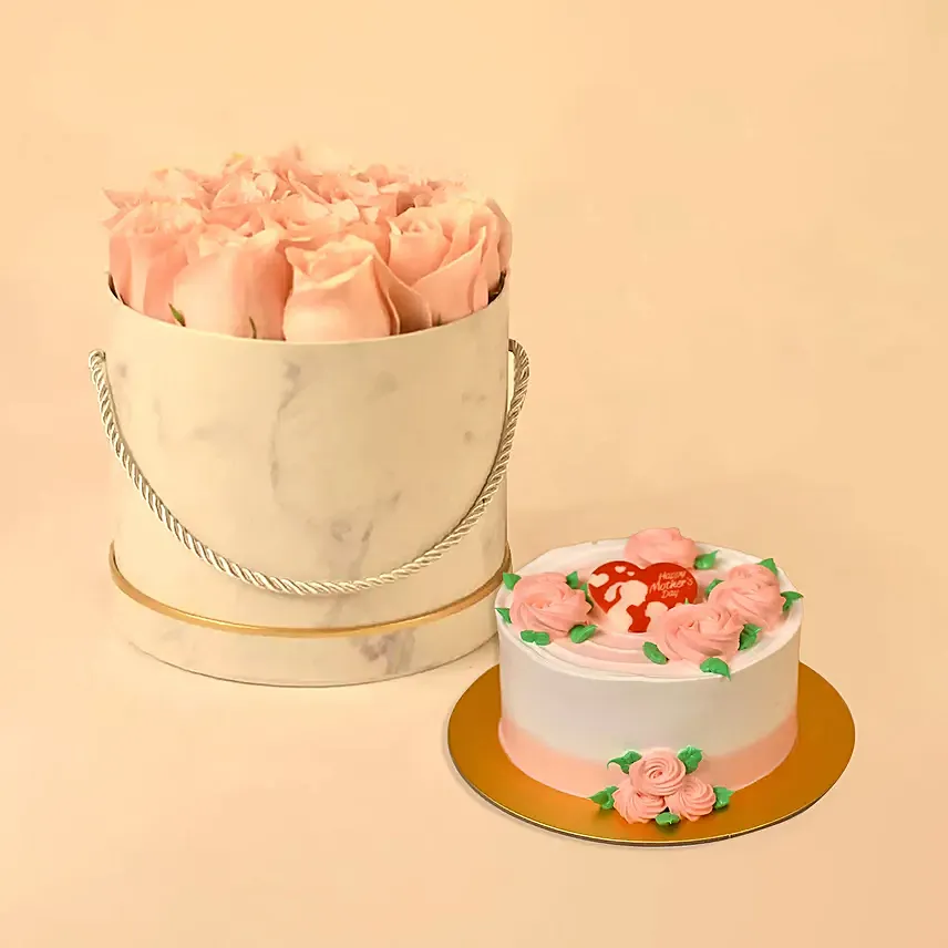 Adorable Roses In Box with Cake: Send Cake to Saudi Arabia