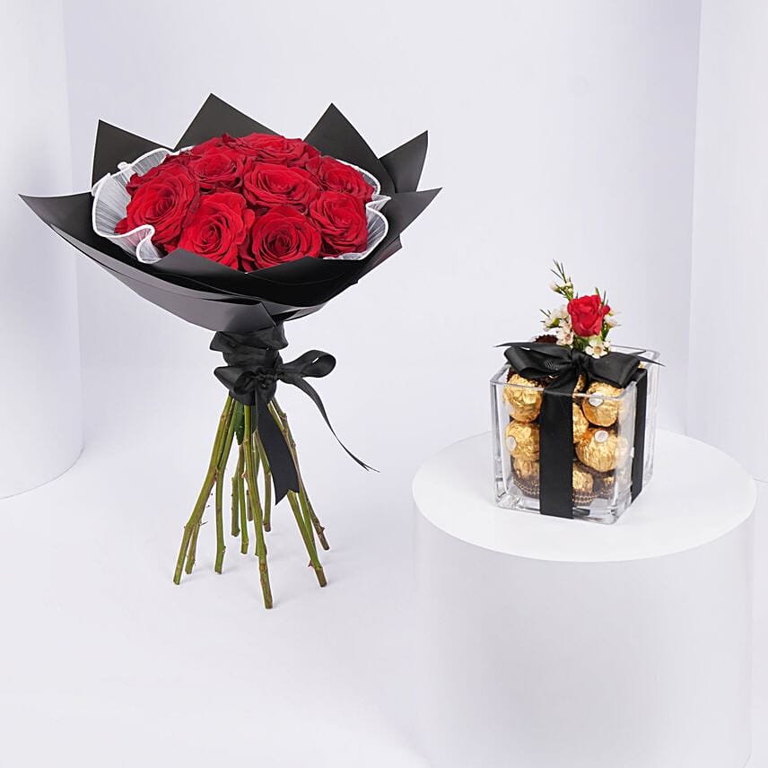 Red Roses Bouquet With Ferrero Rocher Chocolates: Send Gifts to Saudi Arabia from UAE