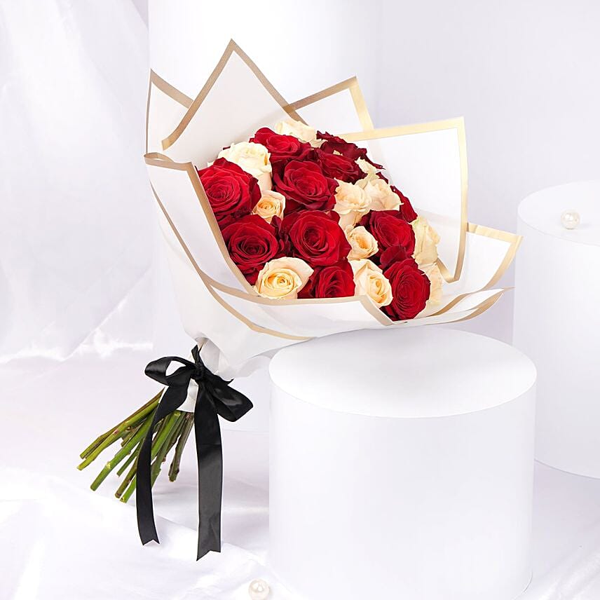 Peach N Red Rose Elegant Bouquet: Gifts To Al Khobar