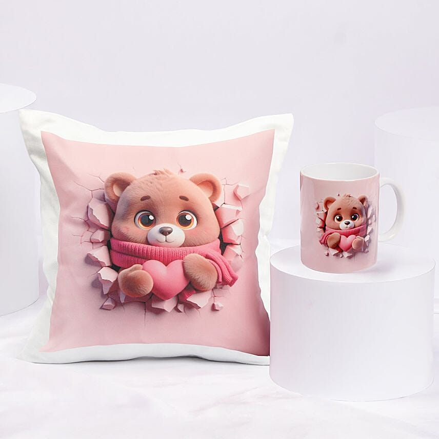 Valentine Day Cuddles Cushion N Mug Combo: Gifts To Al Khobar