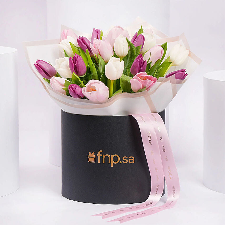 Mothers Love Colorful Tulips Box: Saudi Arabia Gift Delivery