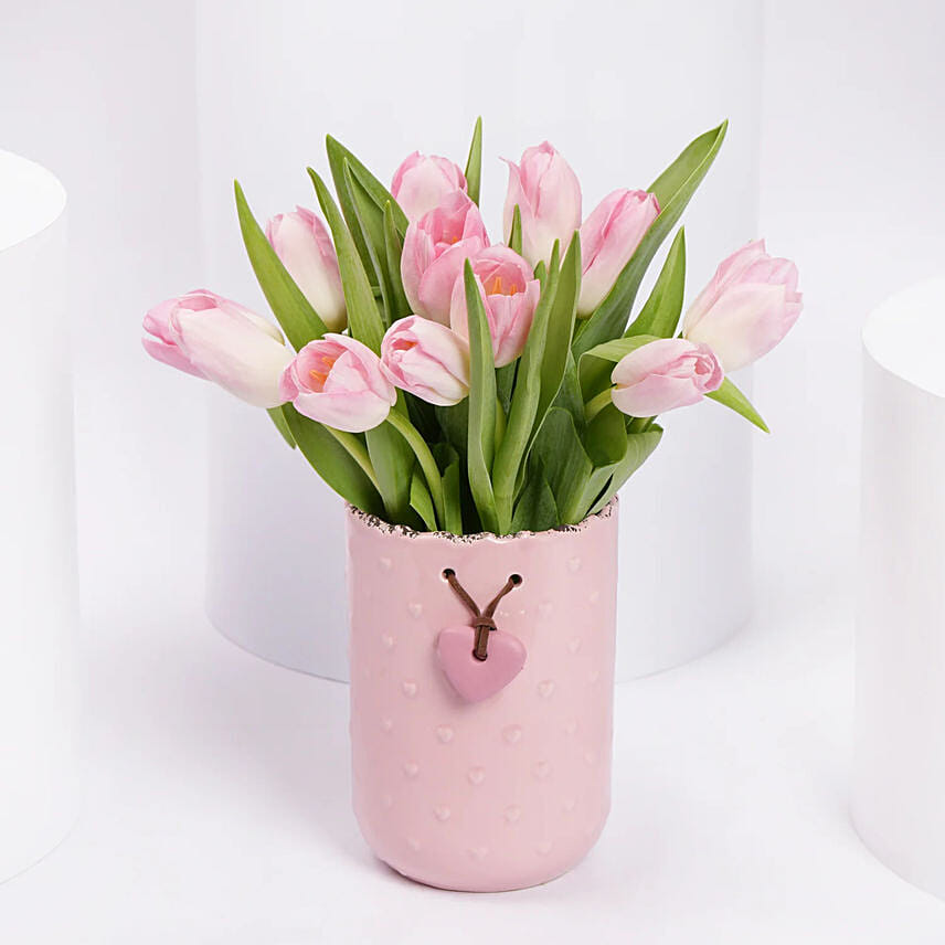 Pink Tulip Premium Pink Vase: Flower Delivery Saudi Arabia