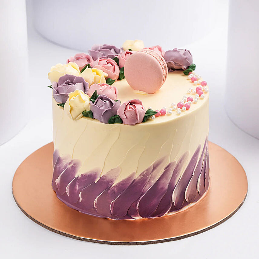 Flowers And Macaroons Chocolates Cake: Send Cake to Saudi Arabia