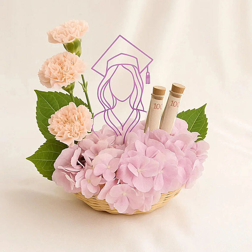 Ladies Graduation Flower n Money Basket: Send Flowers to Saudi Arabia from UAE