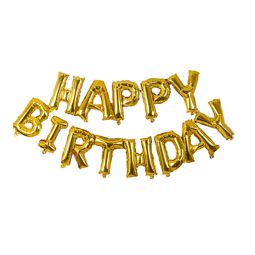 Air Filled Golden Letter Foil Birthday Balloons: 
