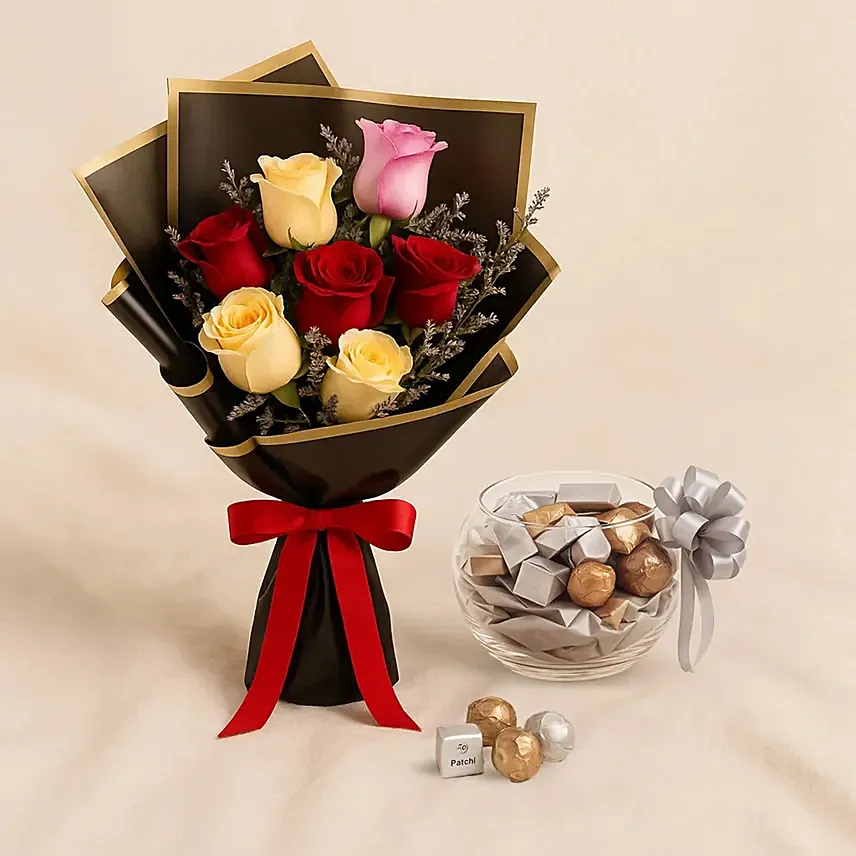 Mixed Roses Flower Bouquet With Patchi: 