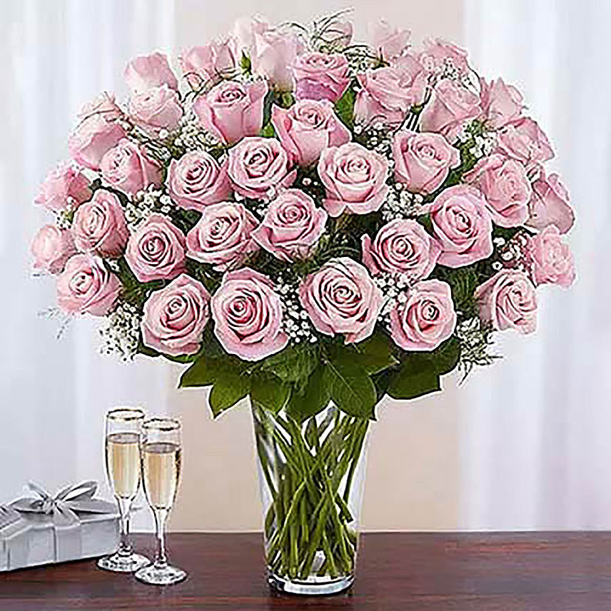Bunch Of 50 Gorgeous Pink Roses Arrangement: Send Eggless Cake to Singapore