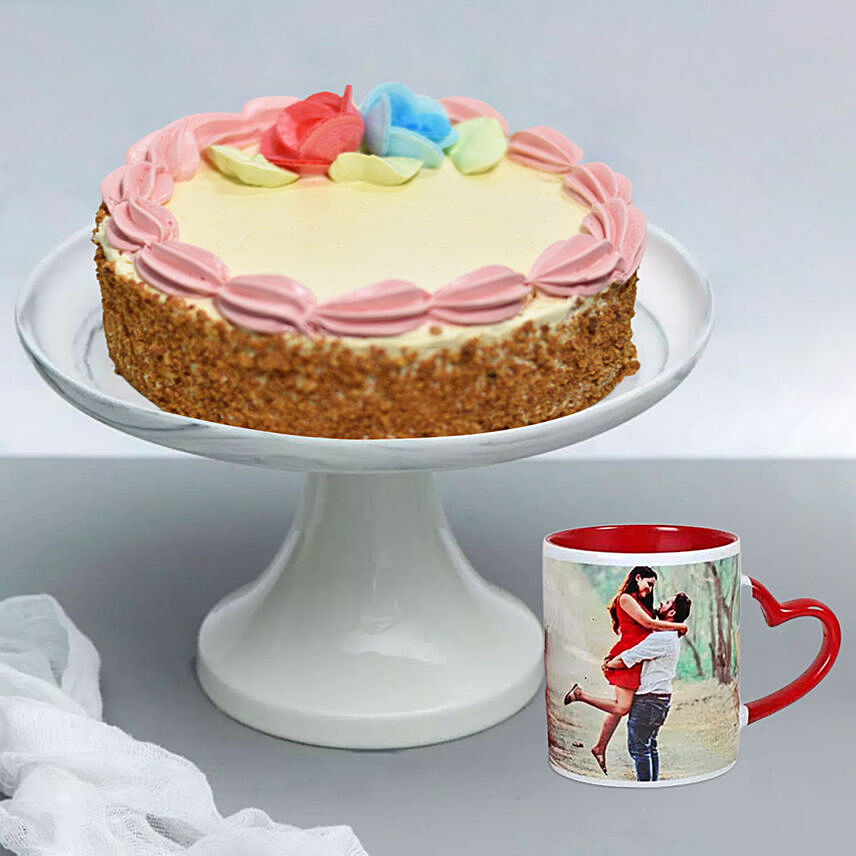 Butter Sponge Cake With Personalised Ceramic Mug: Send Combo Gifts To Singapore