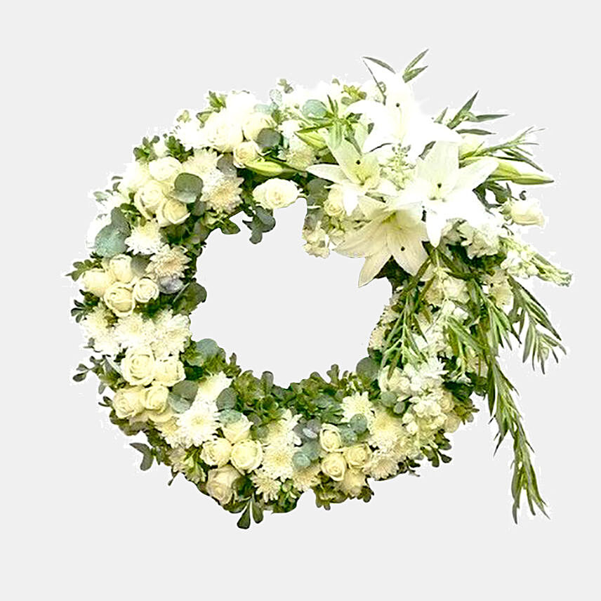 Everlasting White Floral Arrangement: Sympathy-N Funeral Flowers To Singapore