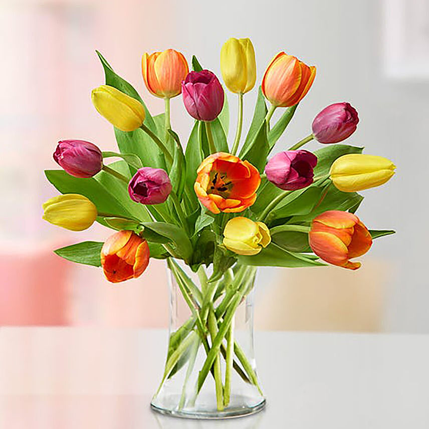 Heavenly Multicoloured Tulips Vase: Send Hari-Raya Flowers to Singapore