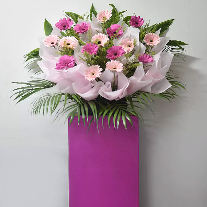 Light And Dark Pink Gerberas Flower Stand: 