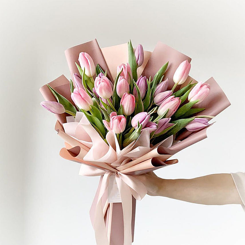 Lovely Pink N Light Pink Tulips Bunch: 