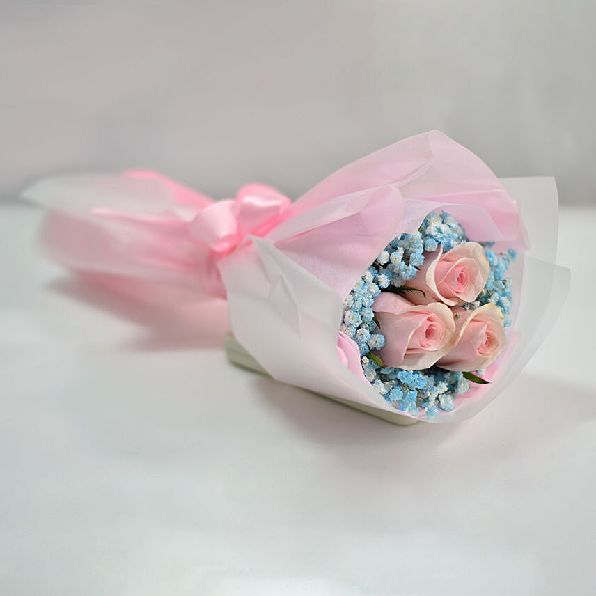 Lovely Pink Rose Baby Breath Bunch: 