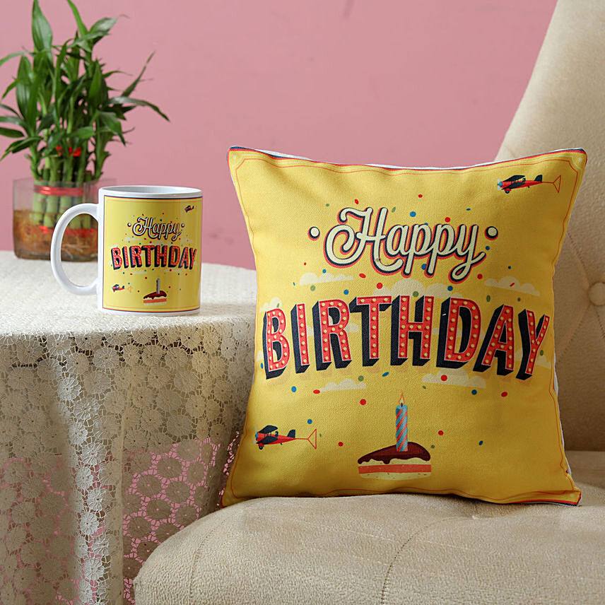 Printed Birthday Mug Cushion Combo: Send Combo Gifts To Singapore
