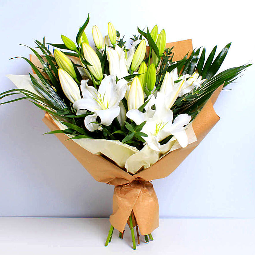 White Sweet Lilies Bouquet: Send Congratulations Flowers to Singapore