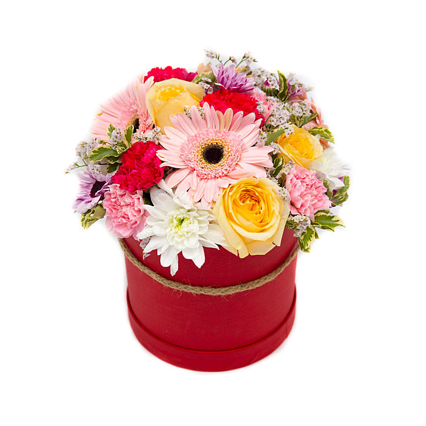 Vibrant Mixed Flowers Round Box: 