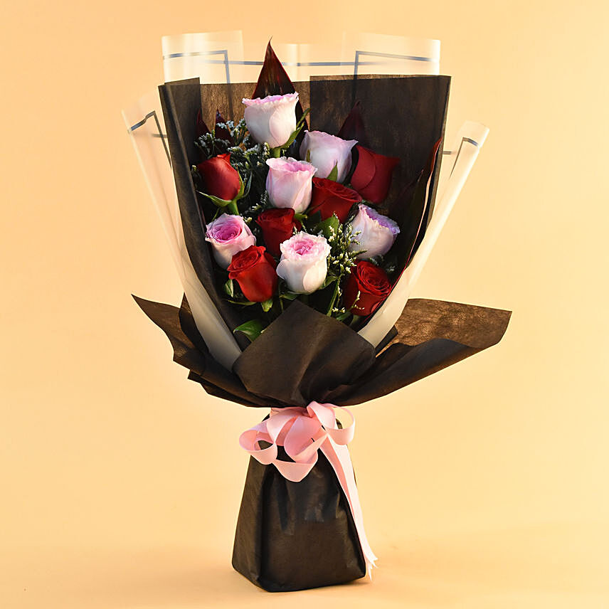 Elegant Pink & Red Roses Bouquet: 