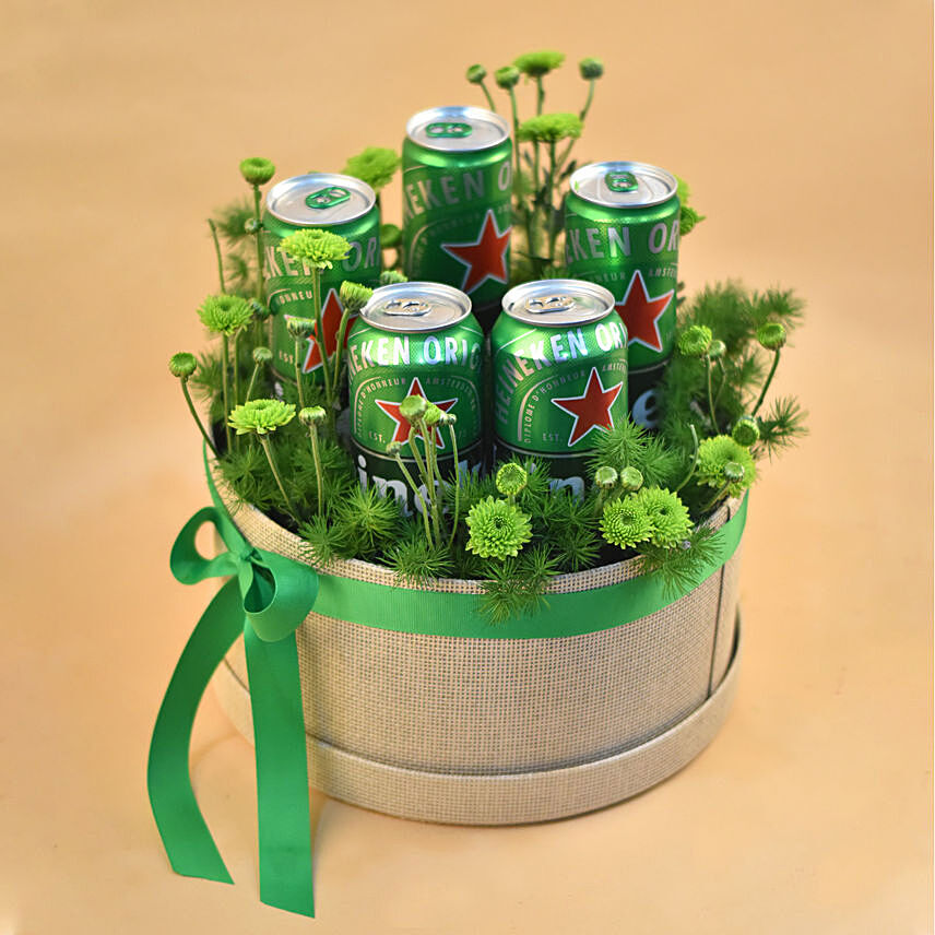 Green Button & Heineken Beer Round Gift Box: 