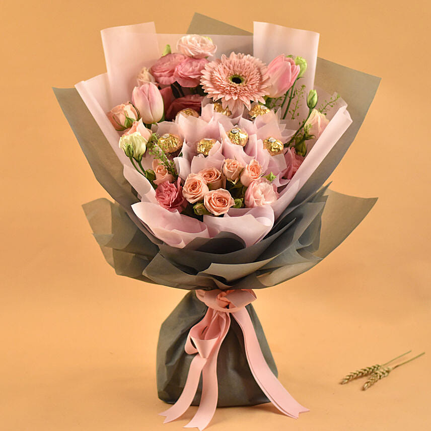 Mixed Flowers & Chocolates Bouquet: Send Chocolate to Singapore