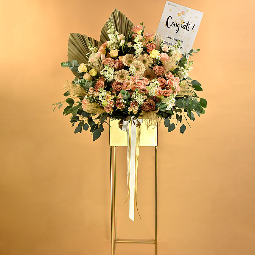 Blissful Mixed Flowers Golden Stand: 