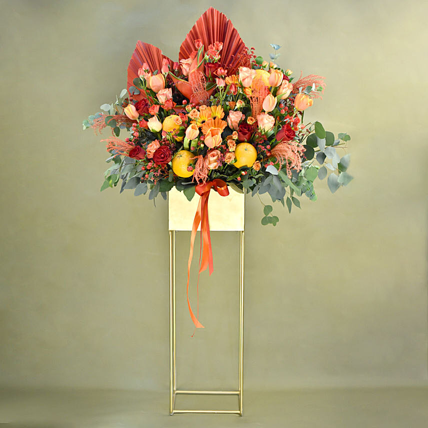 Heavenly Mixed Flowers Golden Stand: 