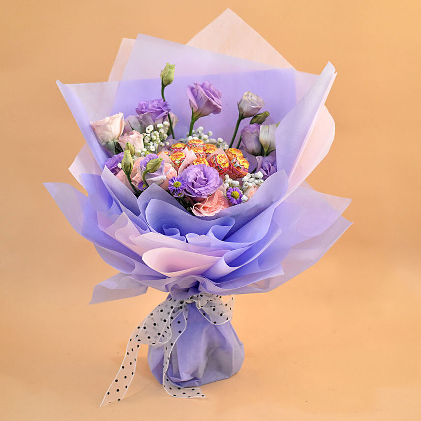Lovely Mixed Flowers & Chupa Chups Bouquet: Send Chocolate Bouquet to Singapore
