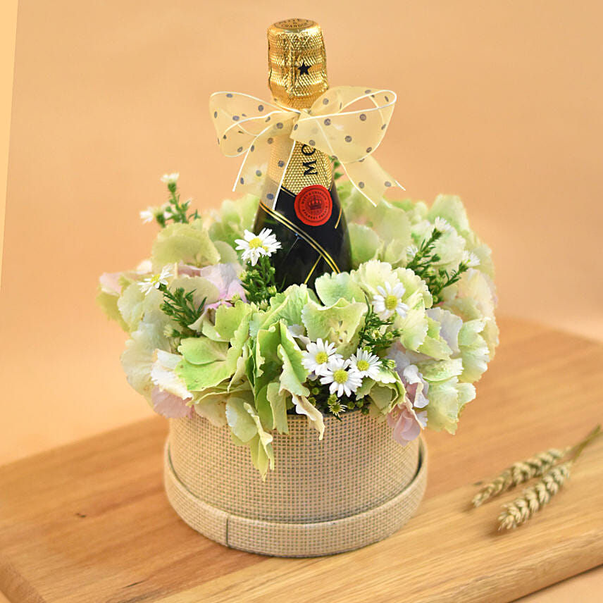 Mixed Flowers & Champagne Gift Box: Flower Delivery Singapore