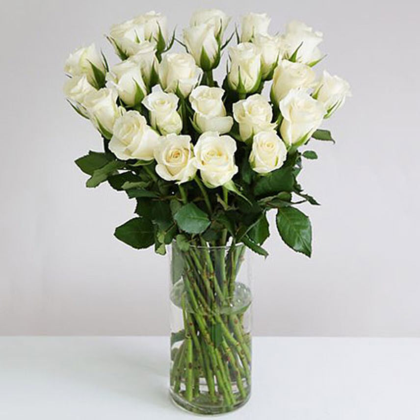 White Roses In Hurricane Vase: UK Flowers Shop