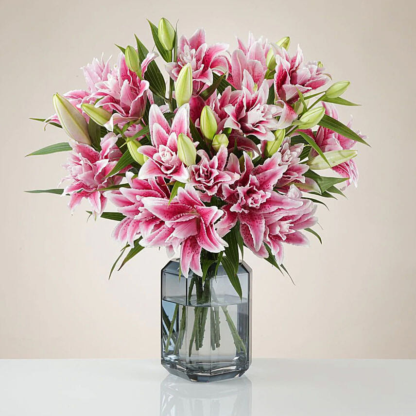 Elegant Pink Oriental Double Lilies: Send Mothers Day Gifts UK