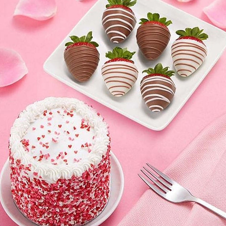 Chocolate Covered Strawberries & Red Velvet Cake: Cake Delivery in USA